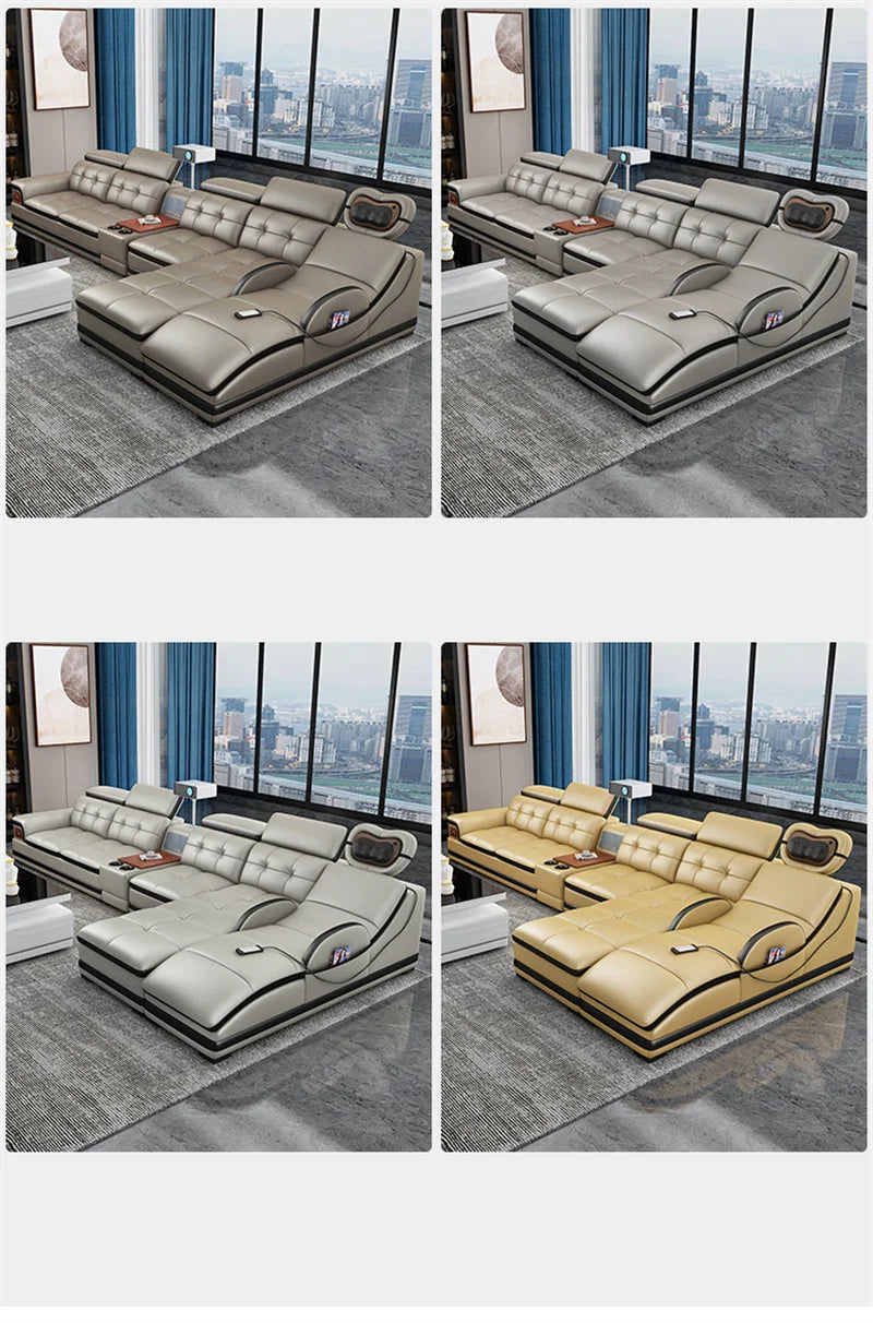 Sofa Modern Living Room Sofas Massage Leather Living Room First Layer Cowhide Intelligent Multifunctional Mobile Phone Charging