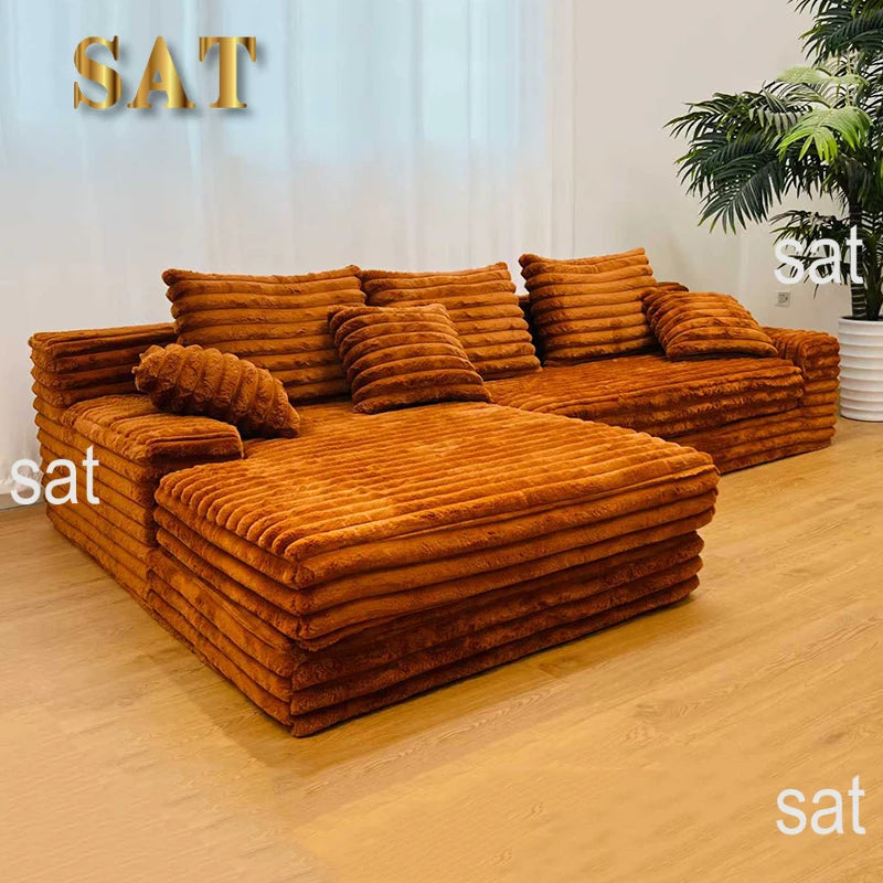 Thick Striped Corduroy Fabric Modern Modular Sectional Sofa Couch Set for Home Living Room Apartment Hotel