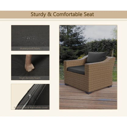 Patio Conversation Set Rattan Outdoor Sectional Furniture Sofa Set Wicker Couch with Coffee Table and Cushions for Poolside, Bac