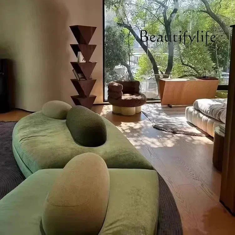 1PCS kXS French Pebble Sofa Designer Large Flat Layer Love Special-shaped Green Fabric Module Combination Arc
