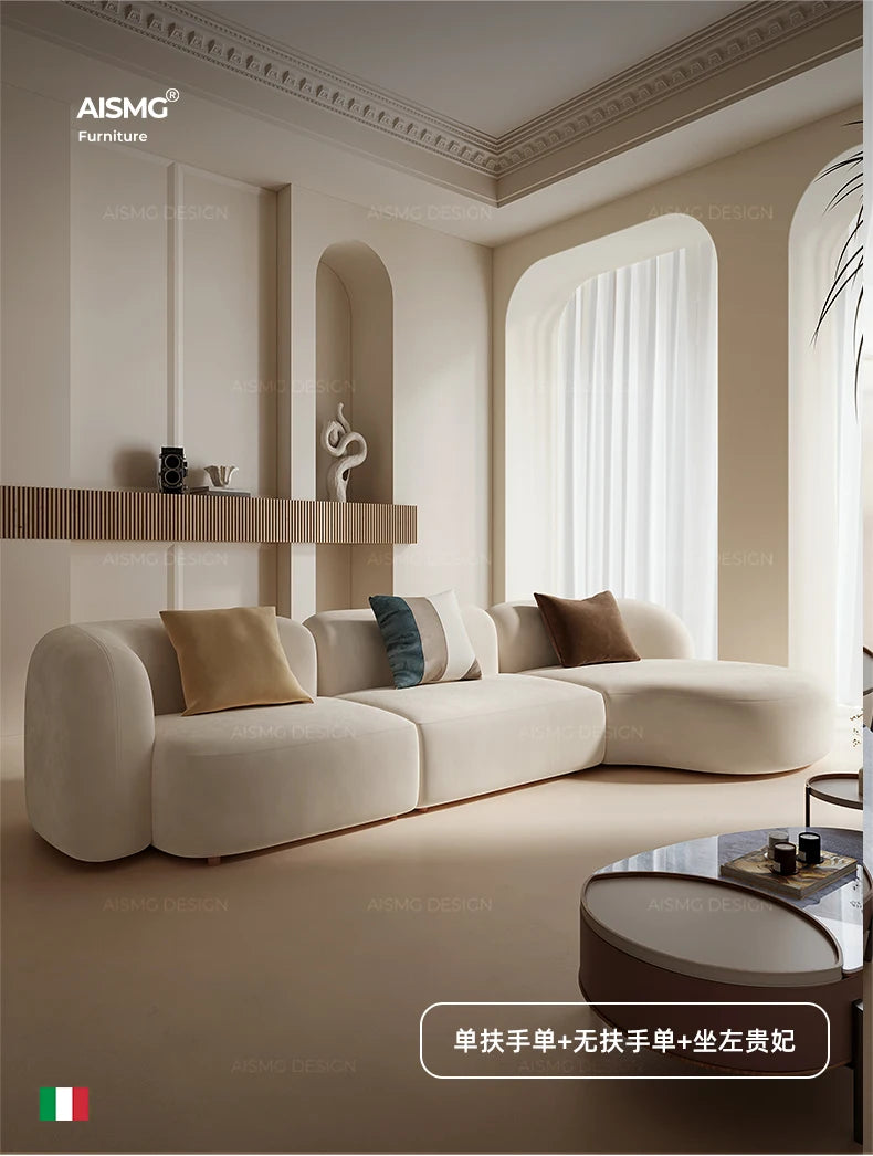 Italian Sofa Living Room Simple Fabric Affordable Luxury Fashion Special-Shaped Arc Cream Style Corner Combination