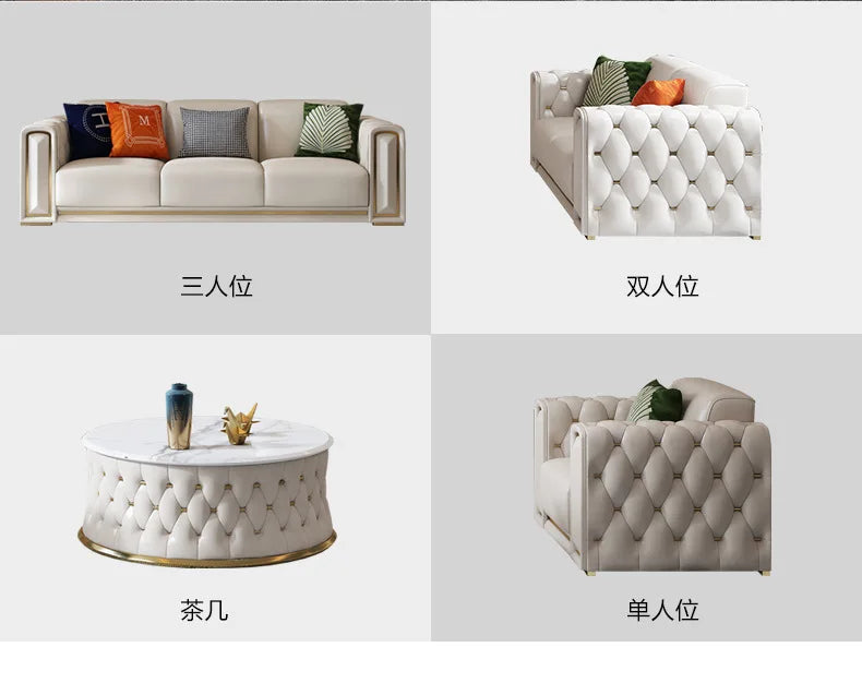 Hong Kong-style light luxury leather s ofa high-end leather sofa villa large apartment corner sofa combination so fa
