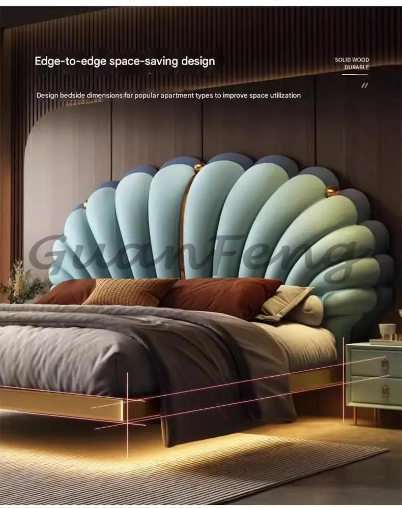 Floating Princess Bed European Genuine Leather Vintage Solid Wood Bed Light Luxury High Quality Cama De Casal Bedroom Furniture