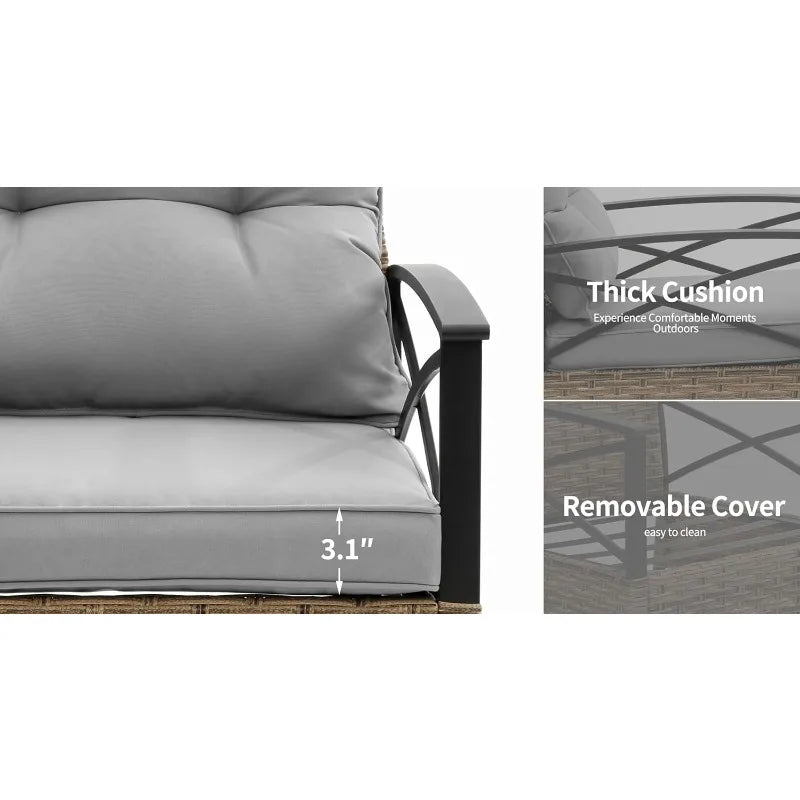 Outdoor Patio Furniture Set, 4 Piece Backyard Wicker Conversation Sets, Rattan Sofa with Table for Balcony Porch Outside
