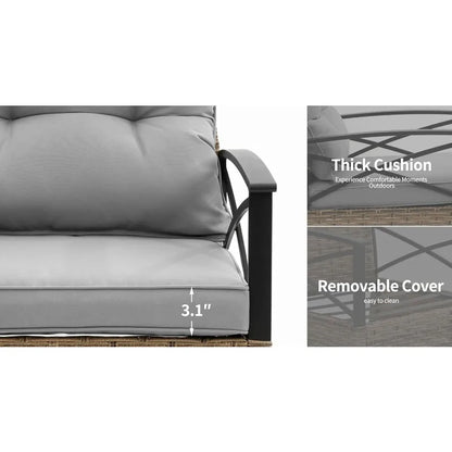 Outdoor Patio Furniture Set, 4 Piece Backyard Wicker Conversation Sets, Rattan Sofa with Table for Balcony Porch Outside