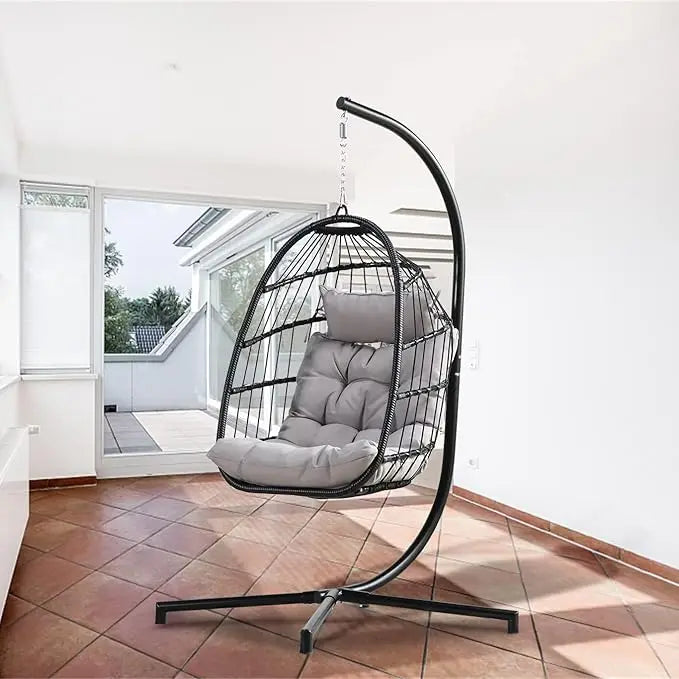 Indoor Outdoor Hammock Egg Chair with Stand Large Hanging Chair Wicker Rattan Swing Chair with Removable Cushion  Capacity