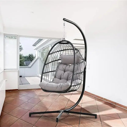 Indoor Outdoor Hammock Egg Chair with Stand Large Hanging Chair Wicker Rattan Swing Chair with Removable Cushion  Capacity