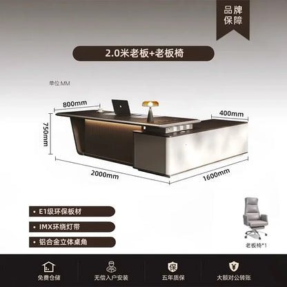 High Quality Light LuxuryOffice Desk Boss L Shaped Work Manager Computer Desks Executive Shelf Escritorio Oficina Furniture