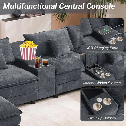 145" Oversized Modular Sectional Sofa U Shaped Cloud Couch 6 Seat Sofa Set for Living Room Comfy Fluffy Chenille Deep Seat