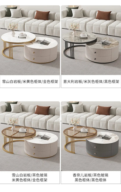 Rock slab round coffee table combination light luxury modern simple living room household small apartment