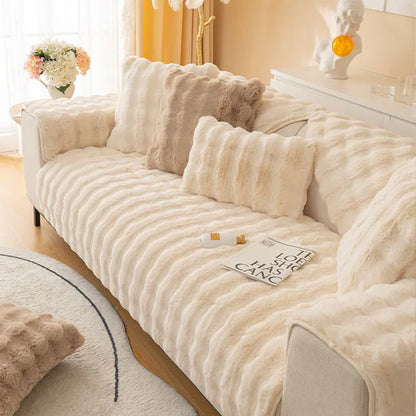 1pc Imitation Rabbit Plush Sofa Cover Winter Warm Thick Plush Soft Sofa Slipcover Pet Favorite Non-slip Protective Couch Cover