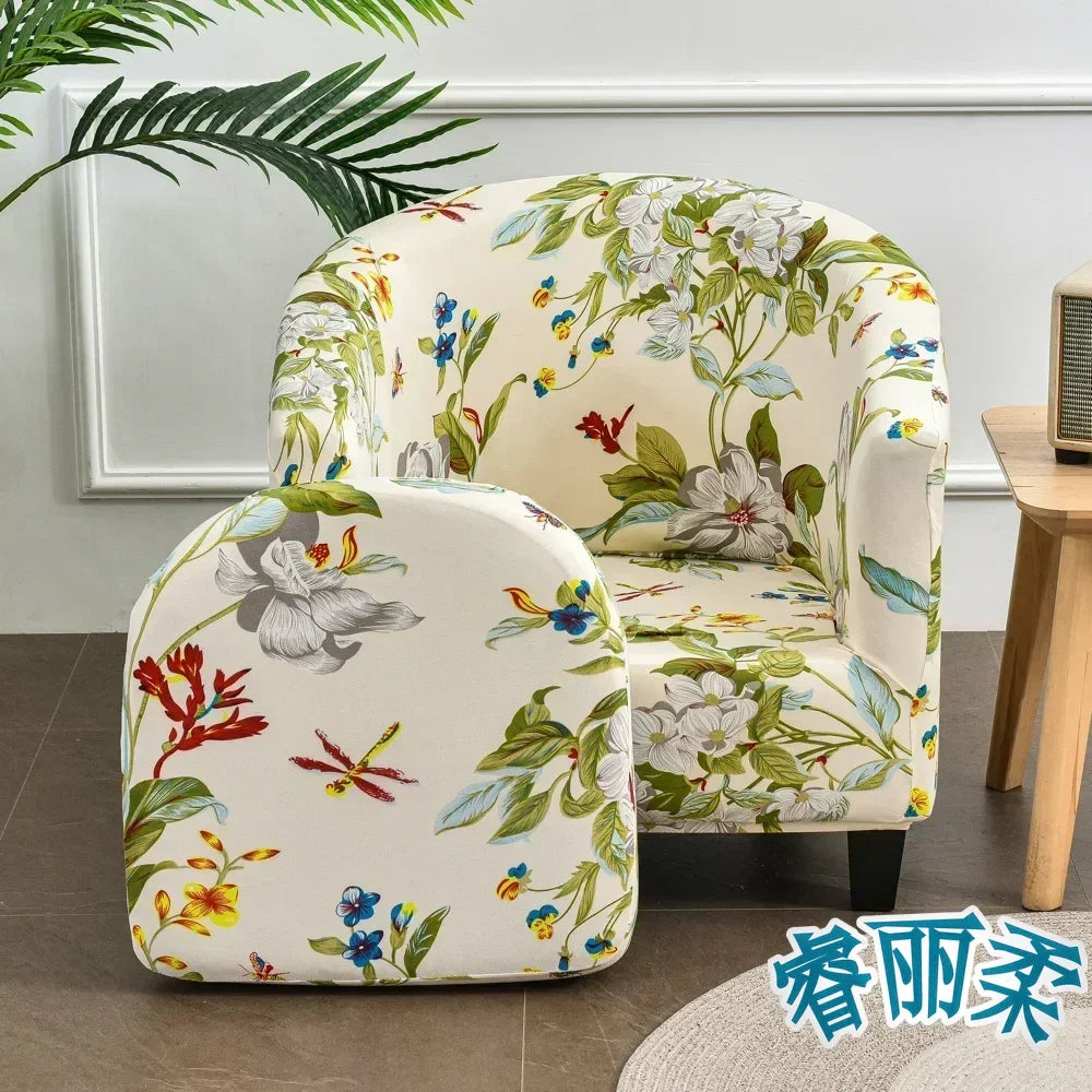 Stretch Club Chair Slipcover 2 Piece Printed Tub Chair Slipcover Stretch Armchair Cover Single Sofa Cover Furniture Protector