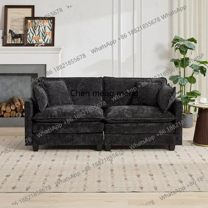 Modern Black Sectional Couch - Cloud Sofa Loveseat, Comfy Double Layer Upholstered Seats, Breathable Chenille Fabric, Ideal for