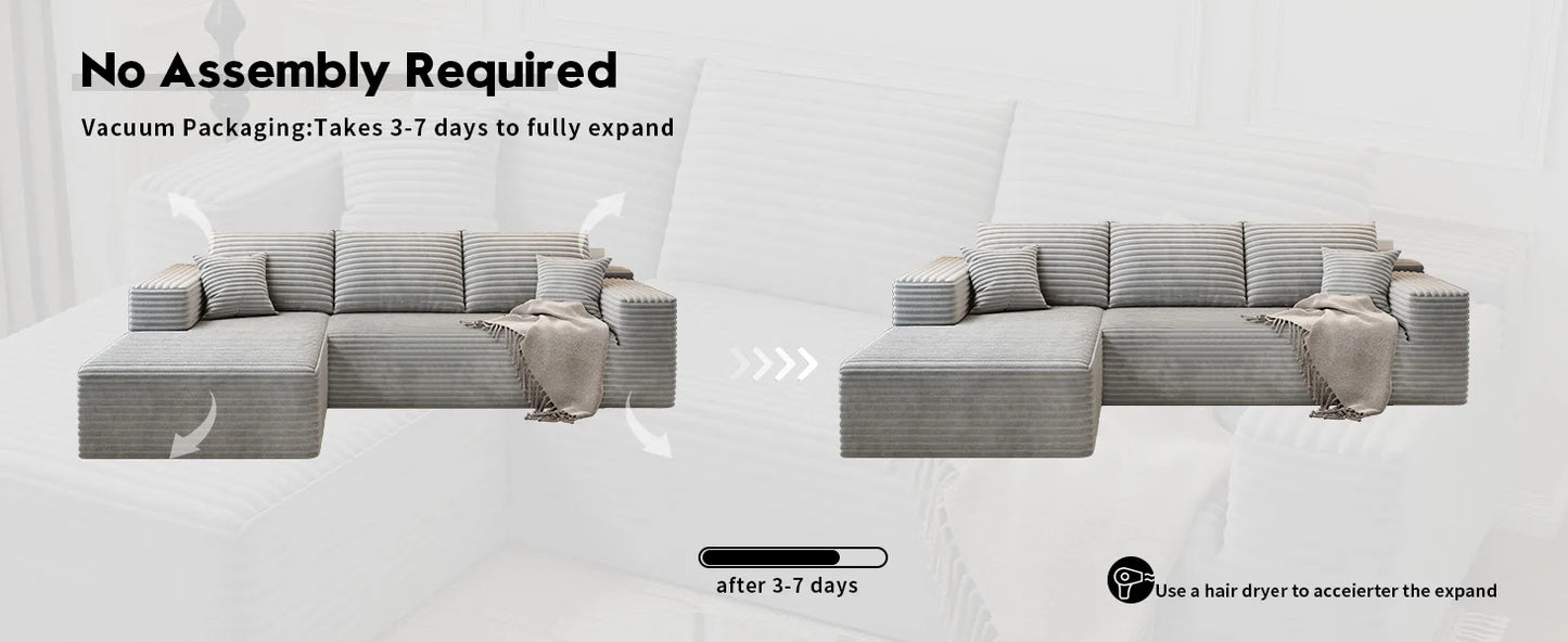 107.5" Cloud Modular Sectional Couch with 1 Ottoman,Modern Minimalist Upholstered Couches, Comfort U Shaped Sofa for Living Room