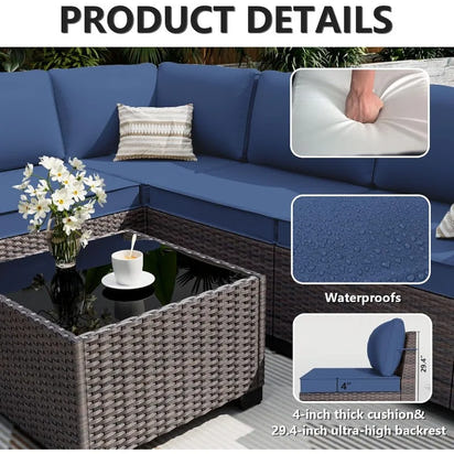 PatioLix  Furniture Set, Oversized Seat/Armrest and High Back Wicker Sectional Furniture Set