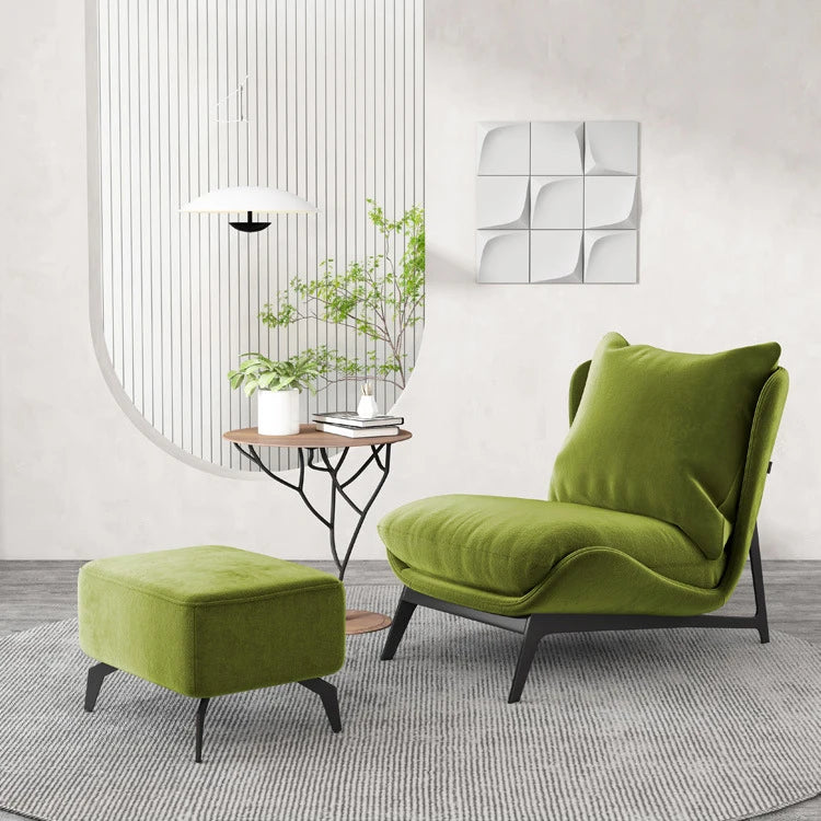 Modern Soft Upholstered Metal Leisure Armchair Curved Velvet Wing Chair Hotel Living Room Bed Room Chair