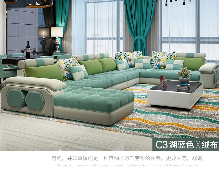 Velvet hanf linen hemp fabric sectional sofas  Living Room Sofa set furniture alon couch puff asiento muebles de sala canape U