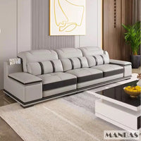Modern Genuine Leather Sofa Living Room By MANBAS - Stylish Italian Couch with Bluetooth Speaker, USB & Adjustable Headrests