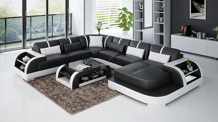 China Supplier's Customized Modern Leather Sofa Set Genuine Leather Home Furniture with Sponge Filling for Living Room