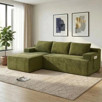 97" Modular Sectional Sofa L-Shape Chaise Deep Seat Corduroy Foam Living Room Left Facing No Assembly Black, Custom