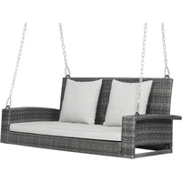 l Hanging Porch Swing, 2-Person Outdoor Wicker Swing Chair Bench With Cushions, Steel Chains For Garden, Backyard, Deck L
