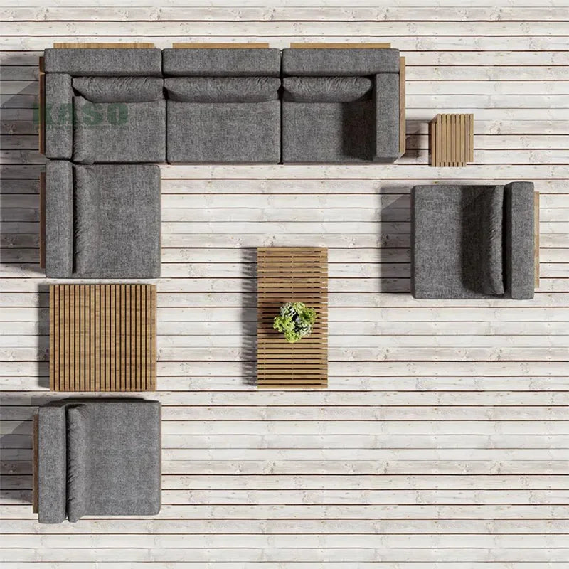 -Hotel Modern Sofa Set Garden Teak Outdoor Furniture Aluminum Wood Terrace Outdoor Sofa Combination Teak Luxury Garden Sofa Set