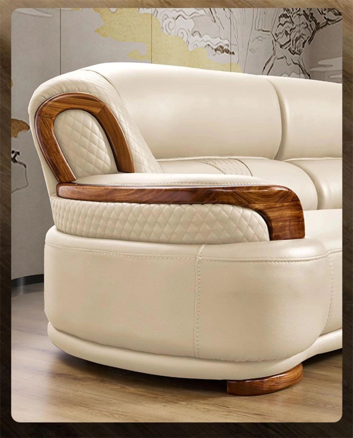 Designer Family Living Room Sofa Genuine Leather Sectional Floor Living Room Sofa Wood Minimalist Muebles Postmodern Furniture