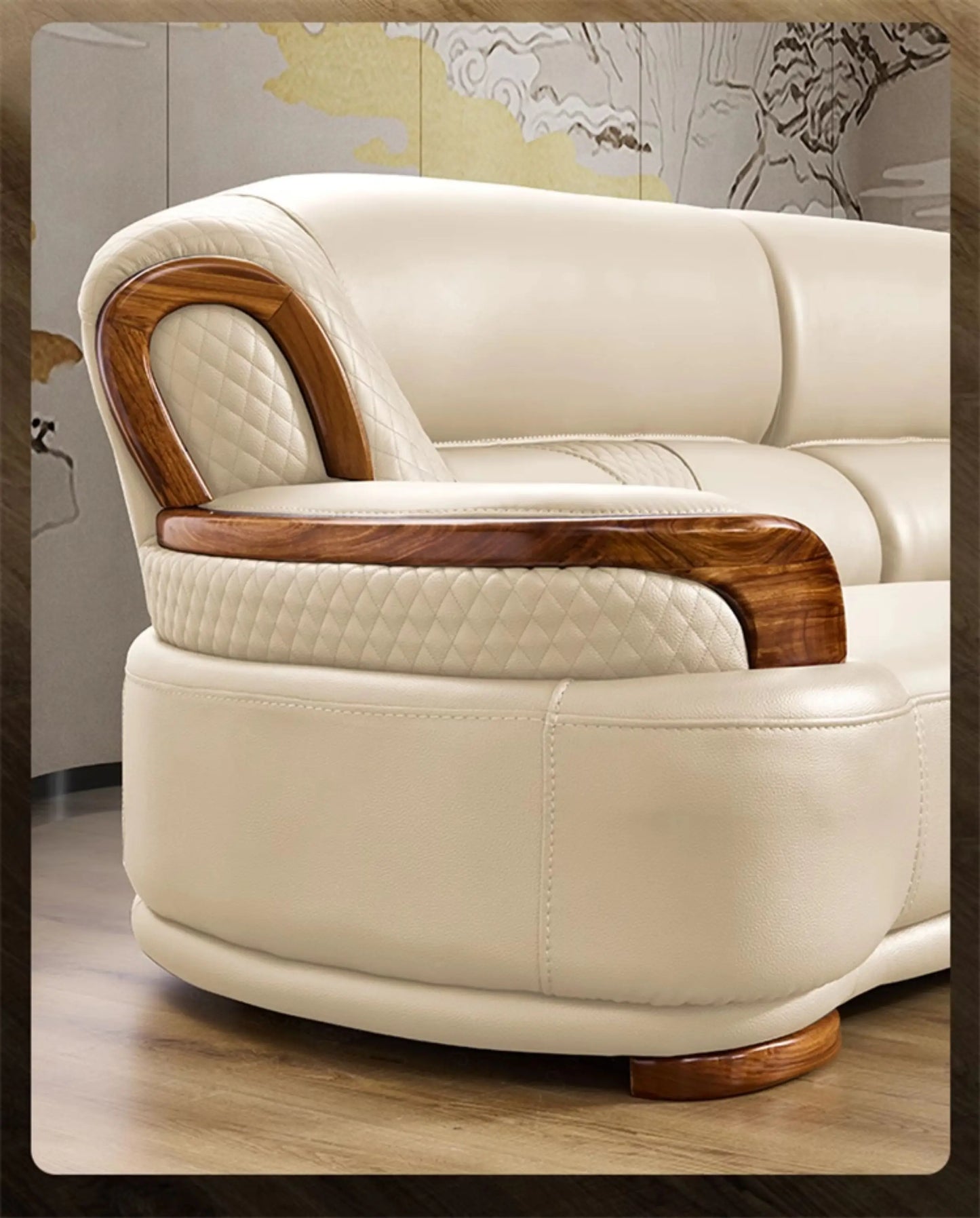 Designer Family Living Room Sofa Genuine Leather Sectional Floor Living Room Sofa Wood Minimalist Muebles Postmodern Furniture