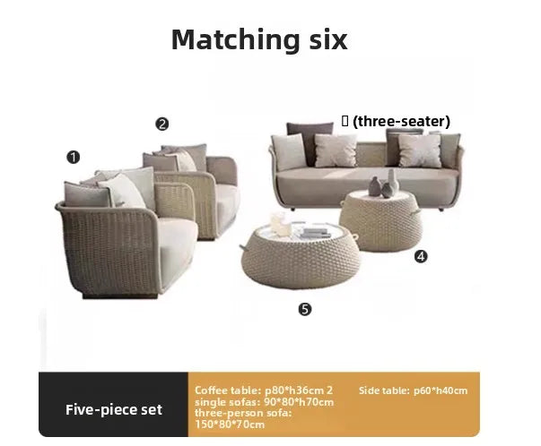 Italian Style Modern Luxury Waterproof Outdoor Rattan Garden Sofa Set For Hotels And Villas For Courtyard
