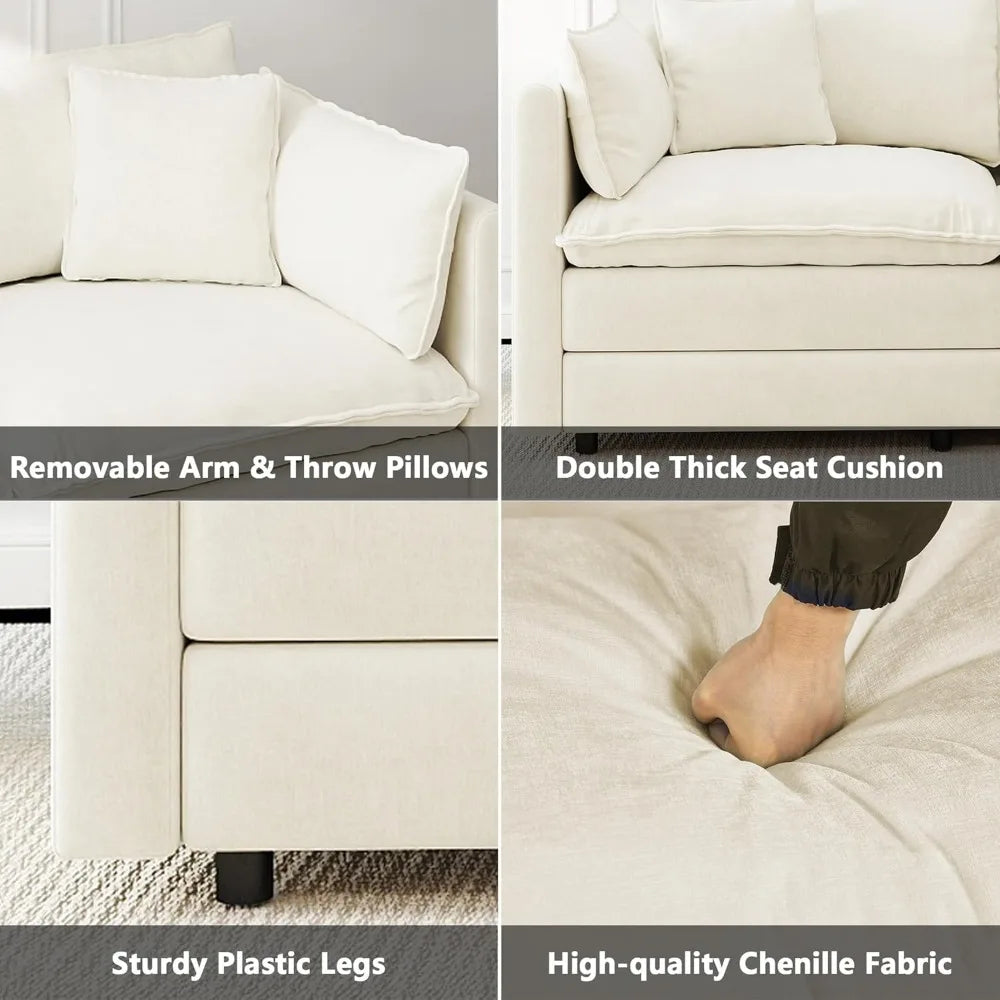 77.16 Inch Deep 2-Seater Sofas Comfy Chenille,Modular Sectional Sofa Modern Convertible Loveseat Couch