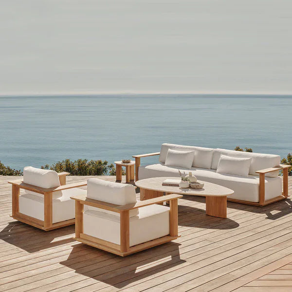 Custom Outside Furniture Deep Comfortable Seat Wide Armrest Solid Wooden Teak Garden Sofa Set