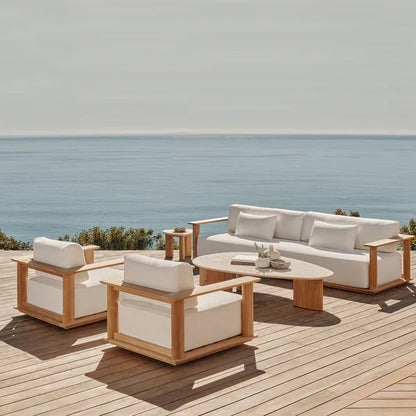 Custom Outside Furniture Deep Comfortable Seat Wide Armrest Solid Wooden Teak Garden Sofa Set