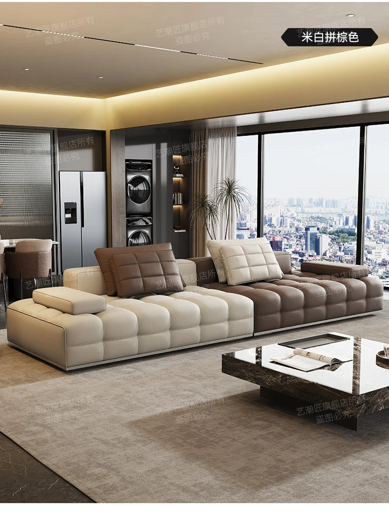 Lawrence leather sofa full green leather living room 2025 new minimalist straight row
