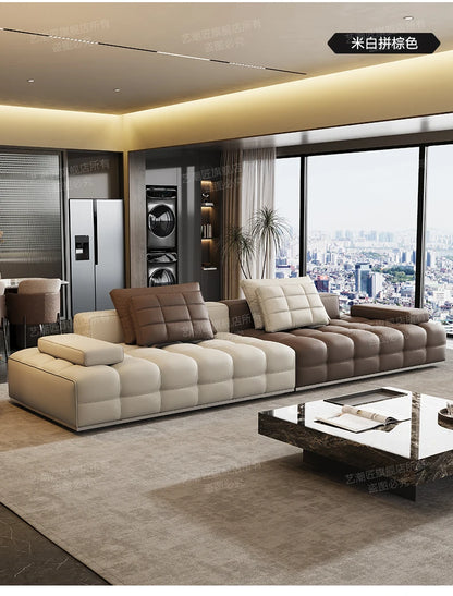 Lawrence leather sofa full green leather living room 2025 new minimalist straight row