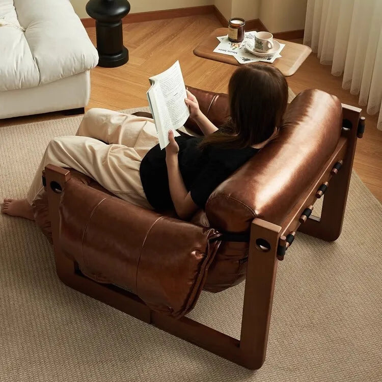 Jersey Leisure Chair Antique Style Wax Leather Single Sofa Chair Home Recliner