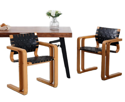 Dining Chair Black with Wooden Back Seat and Family Kitchen Cafe Restaurant Strap