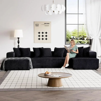 Retro 131" Modular Sectional Couch, Luxury Couches For Living Room, Corduroy Sofa With Chaise Lounge Comfy