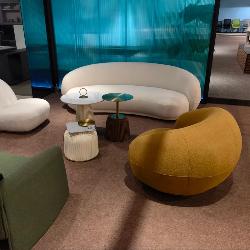 &Modern Villa Living Room Single Three Person Sofa Set Household Beige Lamb Fabric Cashew Nut Arc Creative Sofa