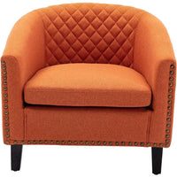 Accent PU Barrel Chair Living Room Chair, Upholstered Sofa Club Chair with Nail-Heads and Solid Wood Legs for Bedroom, Office,