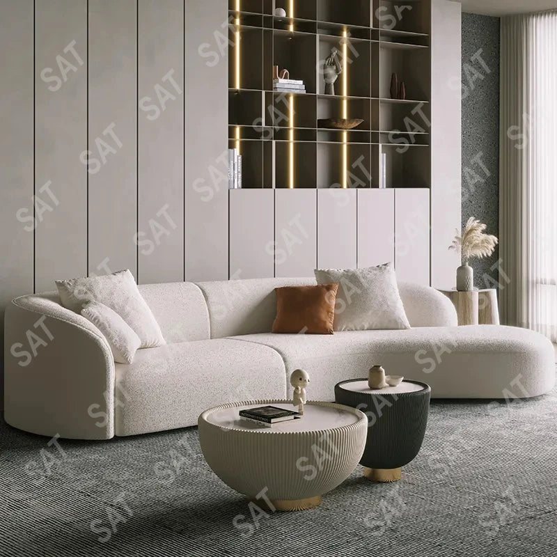 Home Sofa Set Furniture Couches Luxury Living Room Minimalist White Nordic Modern Boucle Couch Fabrics Semi Round Sofa