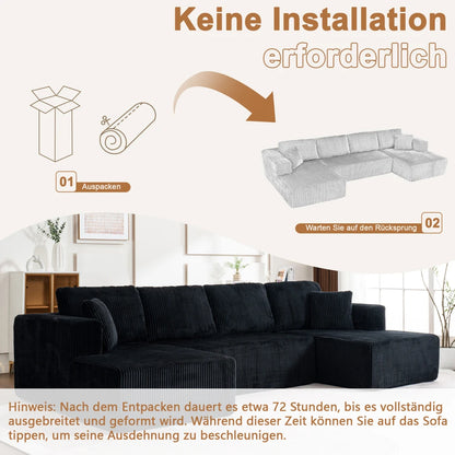 Living Room Boneless Modular Sofa, Corduroy Fabric, Modern U-shaped Leisure Sofa, High-density Sponge, No Assembly, for Home