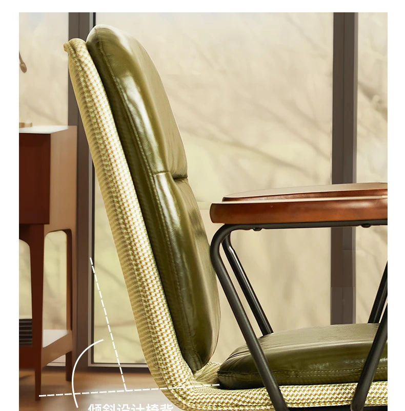 Comfortable Genuine Leather Chair Steel-Legged Adjustable Swivel Seat Ergonomic Desk Chair for Prolonged Sitting