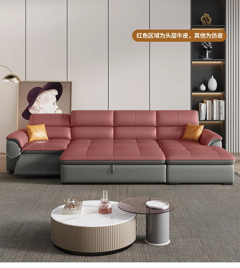 Designer Leather Sofa Living Room Ajustable Lounge Foldable Sofa Reclinable Modular Minimalist Woonkamer Banken Lounge Furniture