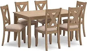 Rokane 20" Dining Room Table Set with 6 Upholstered Chairs, Brown