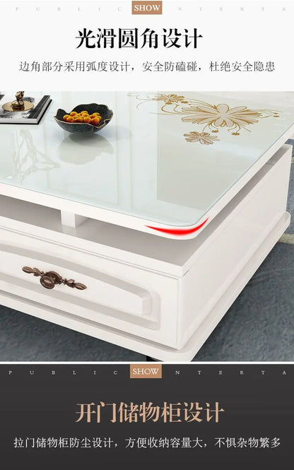 Modern & Minimalist Tempered Glass Expandable TV Stand & Coffee Table Set - European Style, Ideal for Small - Space Living Rooms