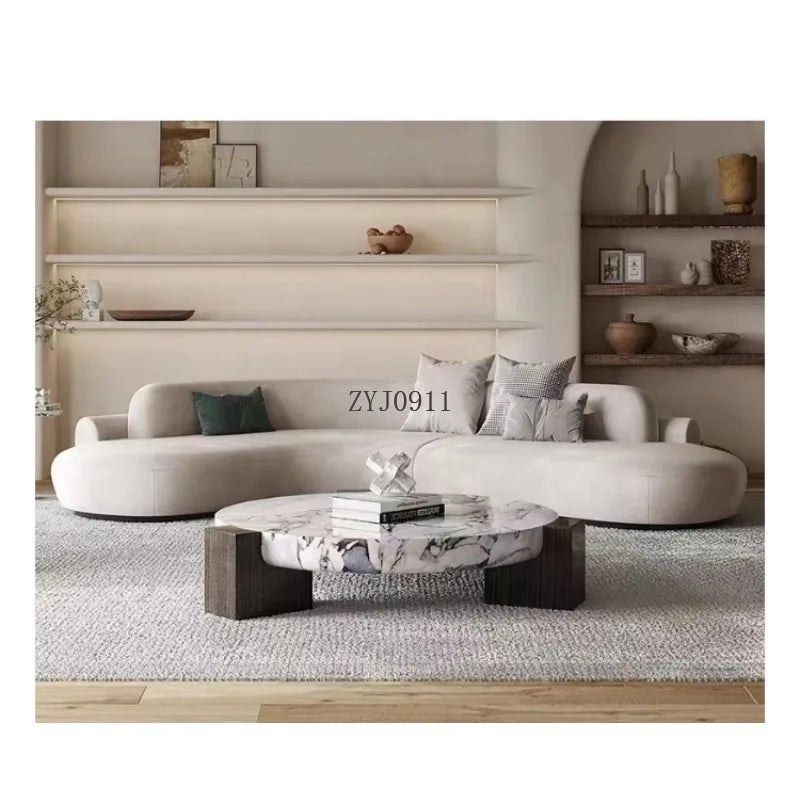 Nordic simple fabric curved corner multi-person living room beauty salon hotel reception sofa