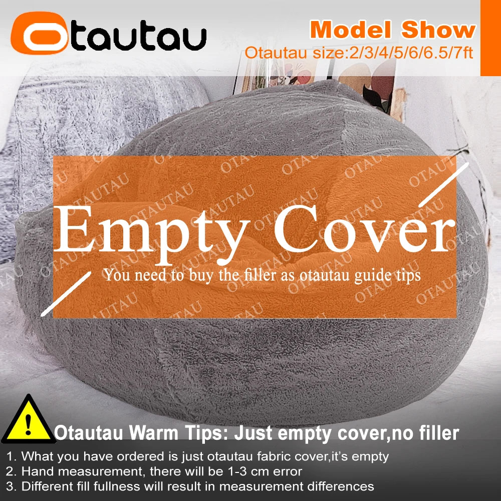 OTAUTAU Fluffy Faux Bunnyf Fur Bean Bag Cover Corner Pouf Cover DD003【No Filler Inside! You Need To Buy Filler By Yourself !】