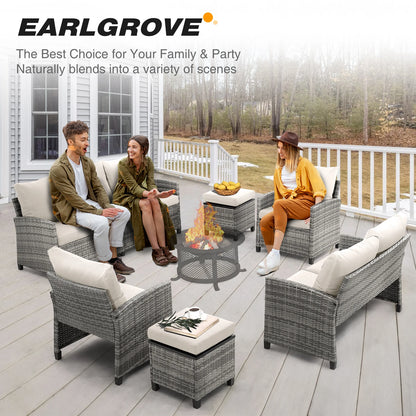 6 Pieces Outdoor Patio Furniture Set, Wicker Sectional Sofa Patio Conversation Set Couch with Ottomans for Outside Backyard Porc