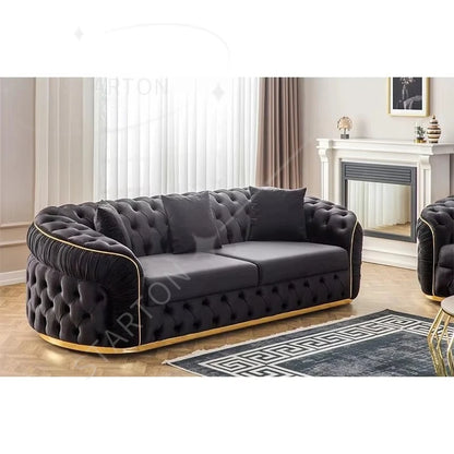 Italian Luxury Design Home Furniture Modern Living Room Sofa High Quality Stainless Steel Velvet Fabric Sofa