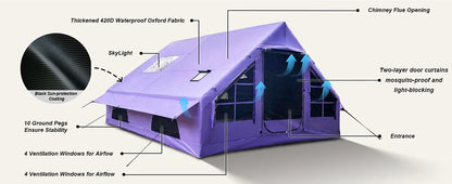 129 Sq Ft Large Inflatable Camping Tent Waterproof Oxford Air Tent House with Hand Pump 4 Season Sunproof Glamping Family Tent